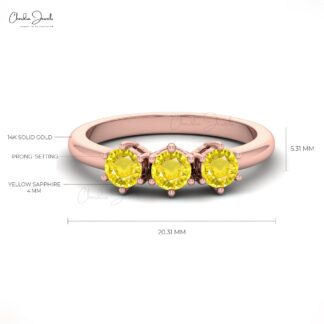 Excellent 4MM Yellow Sapphire Gemstone Ring in 14K Gold