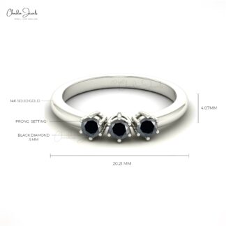 Round Black Diamond 3 Stone Ring With 0.30 Ct Diamond Trilogy Jewelry In 14k Solid Gold