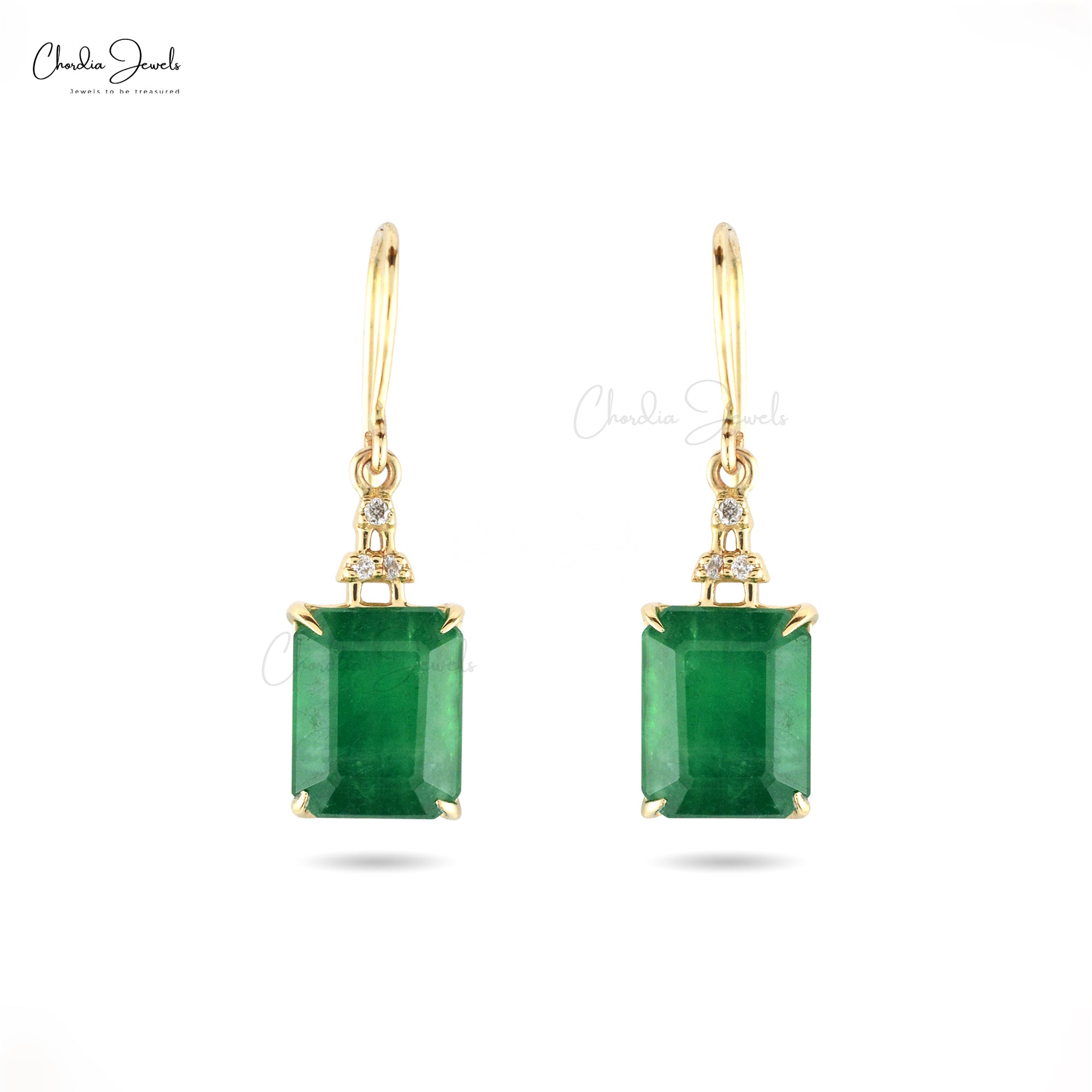 Diamond Dangle Earrings With 5.06 Ct Emerald Prong Set In 14k Yellow Gold Women Earrings