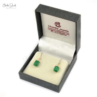 Diamond Dangle Earrings With 5.06 Ct Emerald Prong Set In 14k Yellow Gold Women Earrings