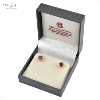 Brilliant Cut Halo Earrings In 14k Yellow Gold Burma Ruby And Diamond Detachable Studs
