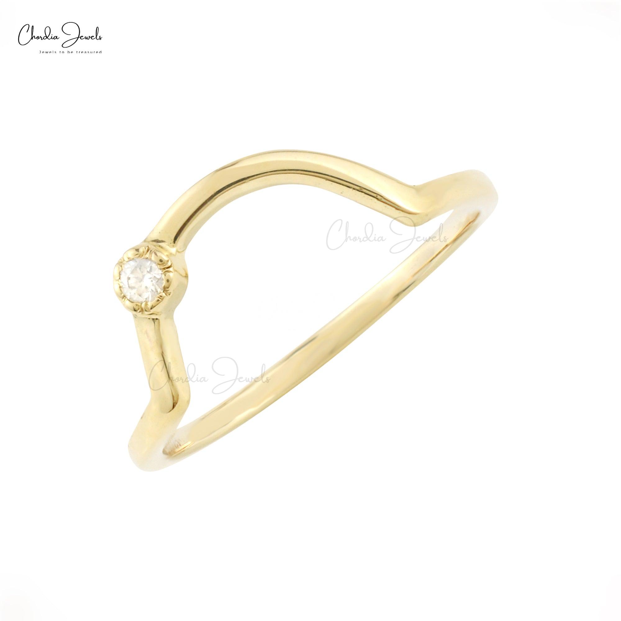 Dainty Curved Band In Real 14k Yellow Gold Diamond 2mm Round Cut Rings For Women