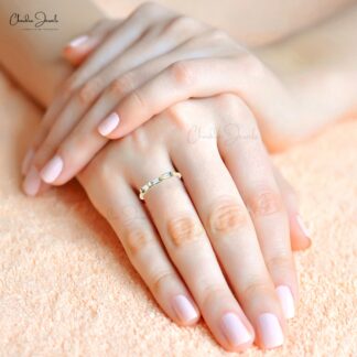 Dainty Engagement Ring In 14k Yellow Gold Aquamarine 4x2mm Baguette Trio Stone Rings