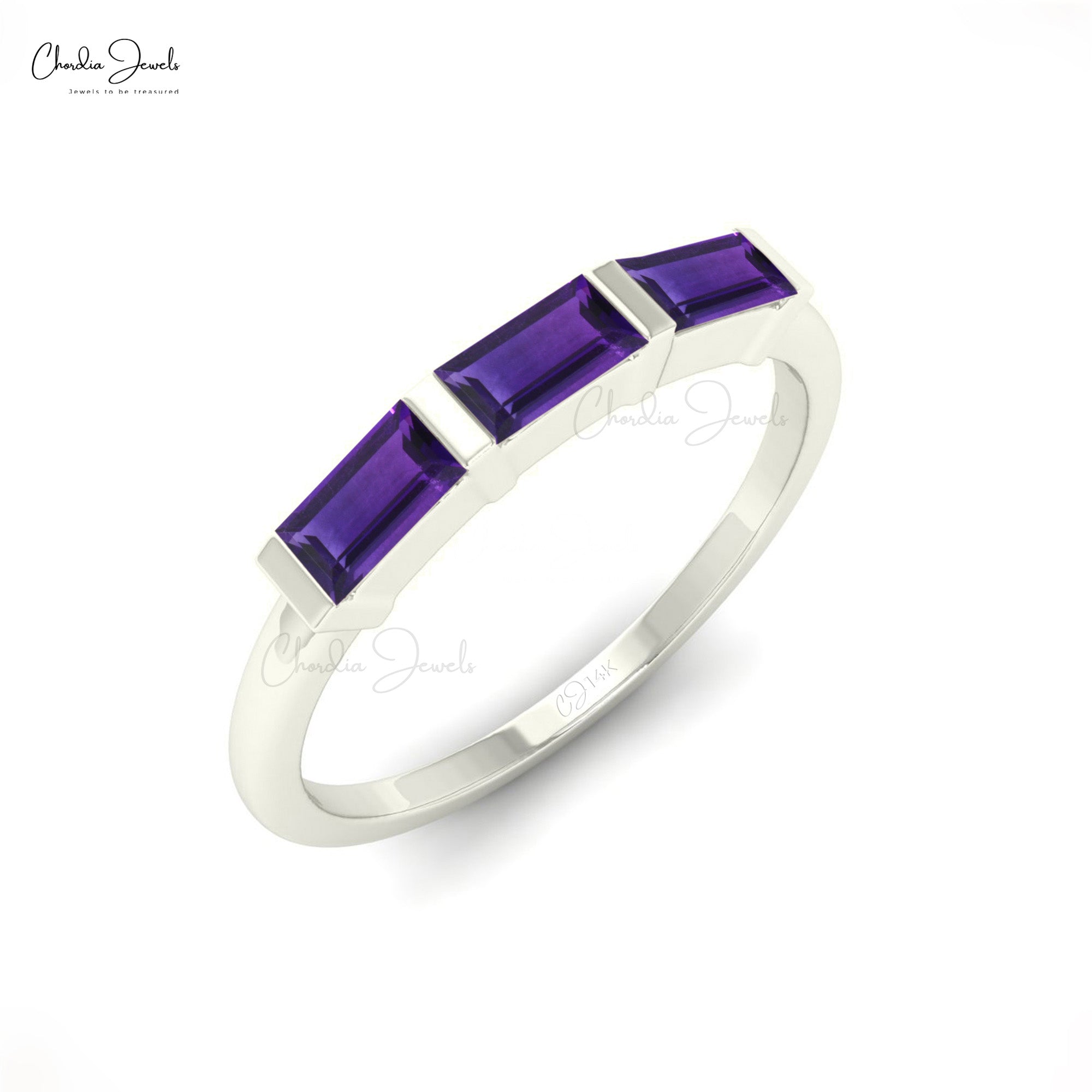 Baguette Stackable Ring In 14k Solid Gold Amethyst 4x2mm Gemstone Wedding Rings For Her