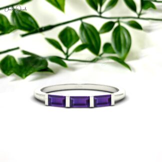 Baguette Stackable Ring In 14k Solid Gold Amethyst 4x2mm Gemstone Wedding Rings For Her