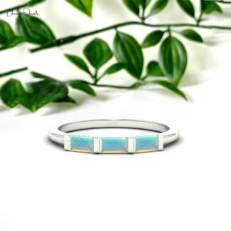 Brilliant Three Stone Baguette Cut Opal Ring In 14K Gold
