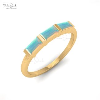 Brilliant Three Stone Baguette Cut Opal Ring In 14K Gold
