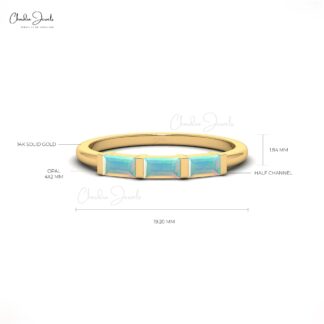 Brilliant Three Stone Baguette Cut Opal Ring In 14K Gold