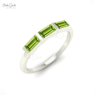 Three Stone Stack Ring With 0.24 Ct Peridot August Birthstone Ring In 14k Real Gold