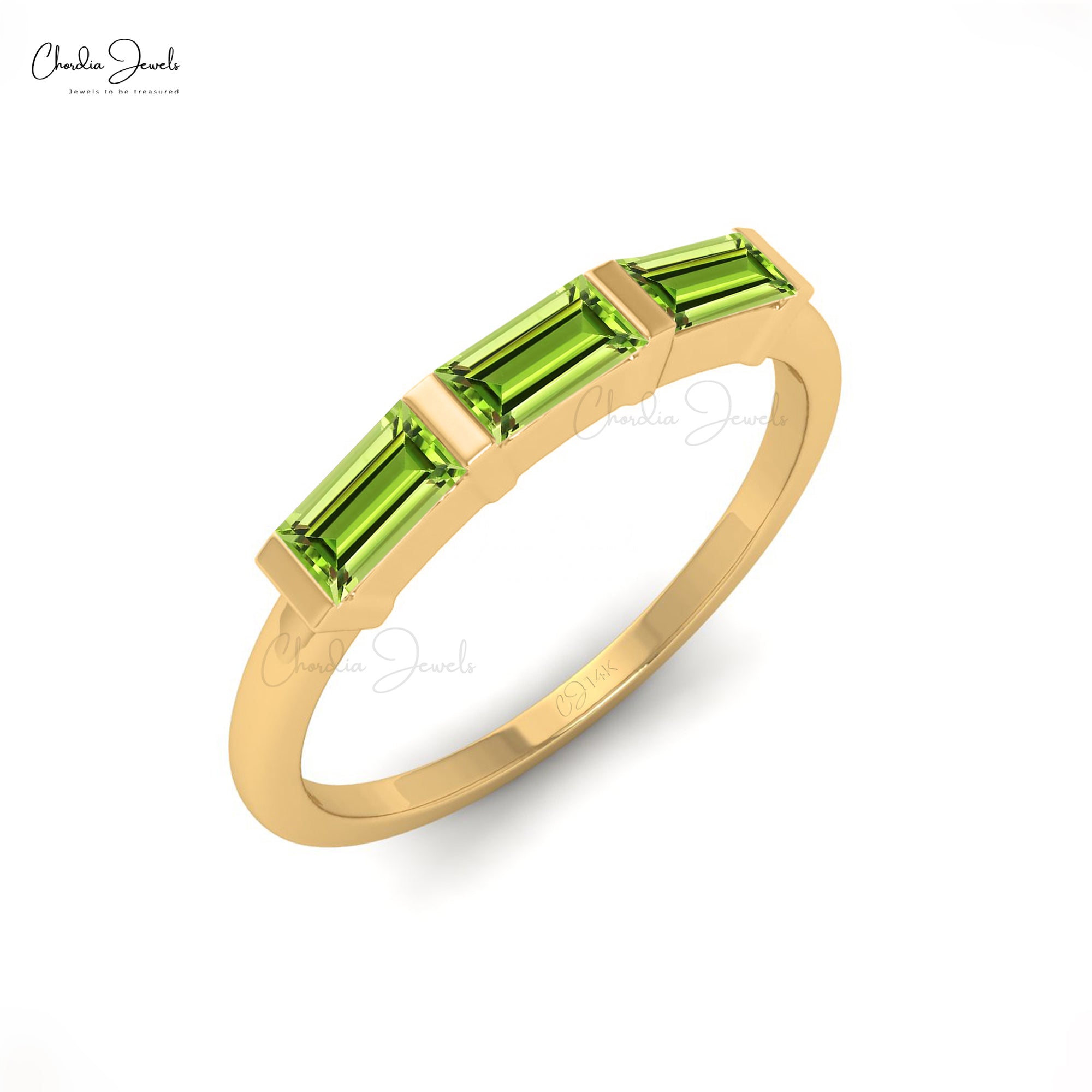 Three Stone Stack Ring With 0.24 Ct Peridot August Birthstone Ring In 14k Real Gold
