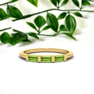 Three Stone Stack Ring With 0.24 Ct Peridot August Birthstone Ring In 14k Real Gold
