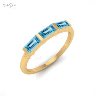 Trilogy Promise Ring With 0.24 Ct Swiss Blue Topaz 14k Real Gold 3 Stone Dainty Rings