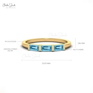 Trilogy Promise Ring With 0.24 Ct Swiss Blue Topaz 14k Real Gold 3 Stone Dainty Rings