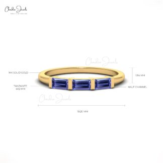 Three-Stone Ring With Tanzanite Gemstone Real 14k Gold Half Channel Set Light Weight Ring