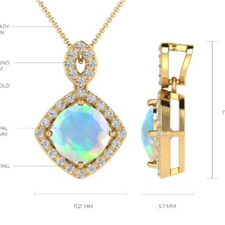 Round Halo Diamond Pendant In 14k Real Gold Fire Opal 7mm Gemstone Handmade Necklace