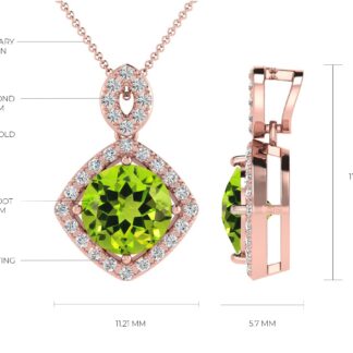 Real 14k Gold Pave Diamond Halo Pendant With 1.4 Ct Peridot August Birthstone Necklace