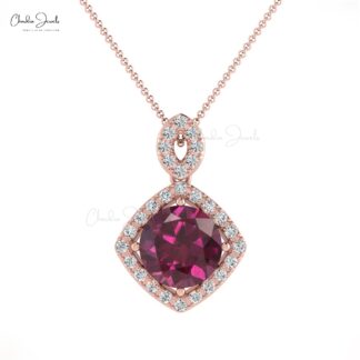 Real Rhodolite Garnet & Diamond Accents 14k Gold Halo Pendant