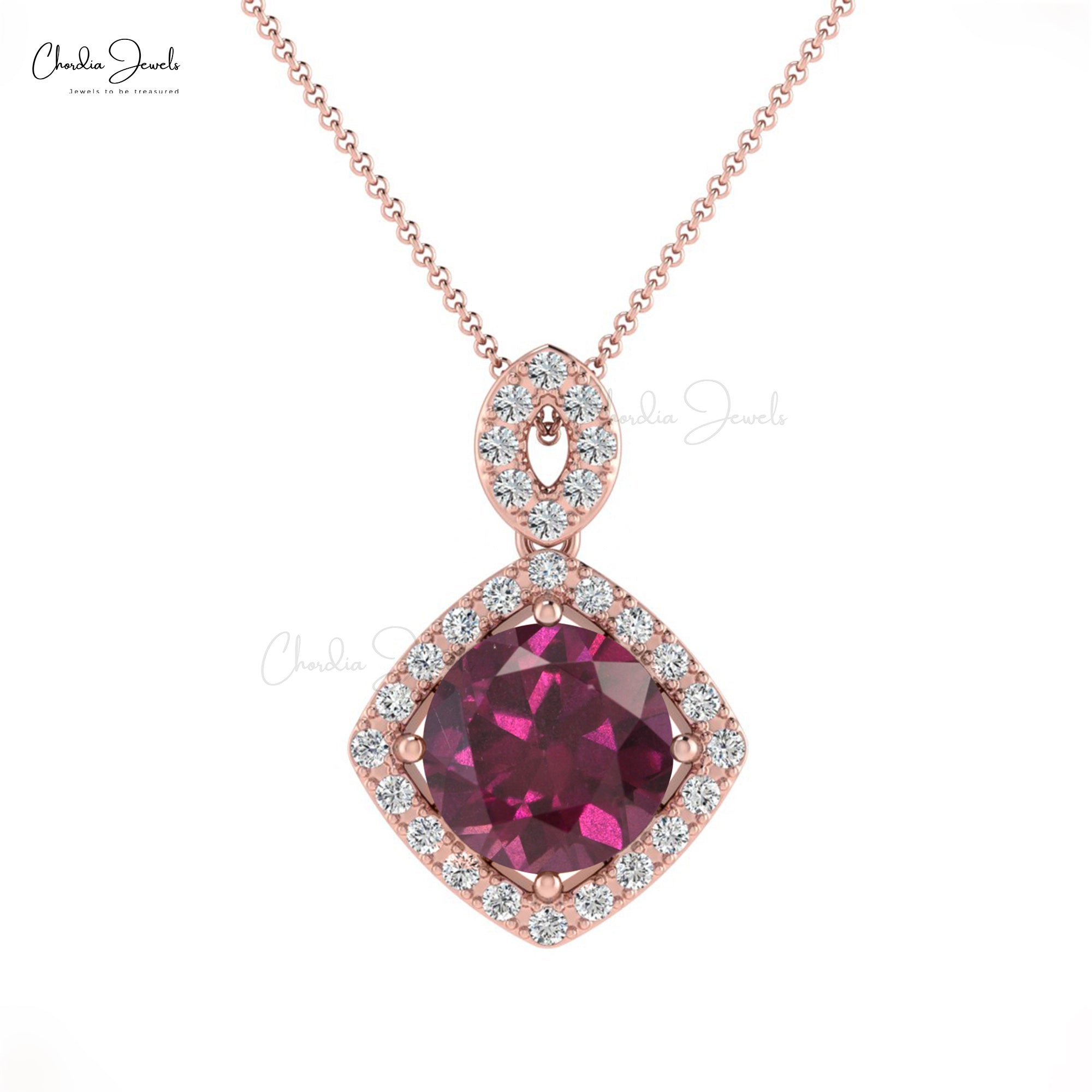Real Rhodolite Garnet & Diamond Accents 14k Gold Halo Pendant