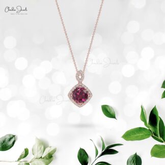 Real Rhodolite Garnet & Diamond Accents 14k Gold Halo Pendant