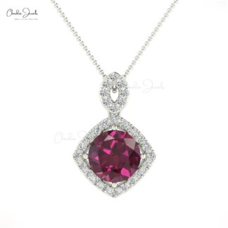Real Rhodolite Garnet & Diamond Accents 14k Gold Halo Pendant