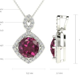 Real Rhodolite Garnet & Diamond Accents 14k Gold Halo Pendant