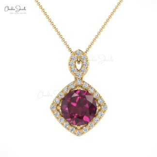 Real Rhodolite Garnet & Diamond Accents 14k Gold Halo Pendant