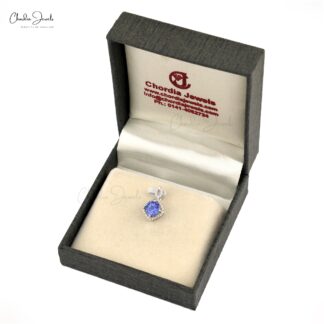 Dual Birthstone Halo Pendant With 7mm Tanzanite And 14k White Gold Diamond Pendant