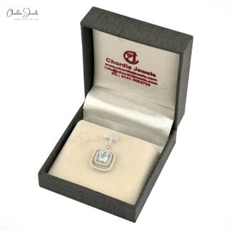 Square Aquamarine Double Halo Pendant In 14k White Gold Gemstone And Diamond Fine Jewelry