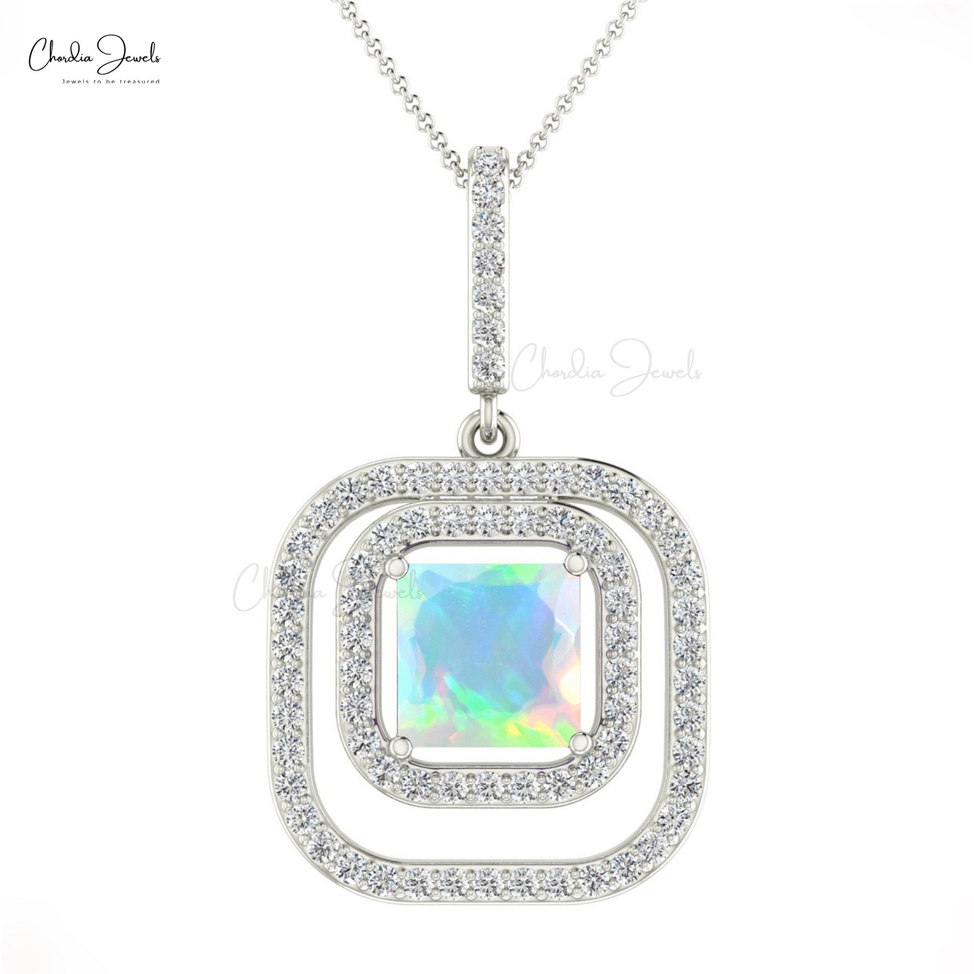 Solid 14k Gold Dangle Pendant In 0.71 Ct Fire Opal And Diamond Dual Halo Pendant For Mom