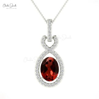 Pure 14k Gold Halo Pendant With 0.72 Ct Red Garnet And Diamond Bail Pendant For Bridal