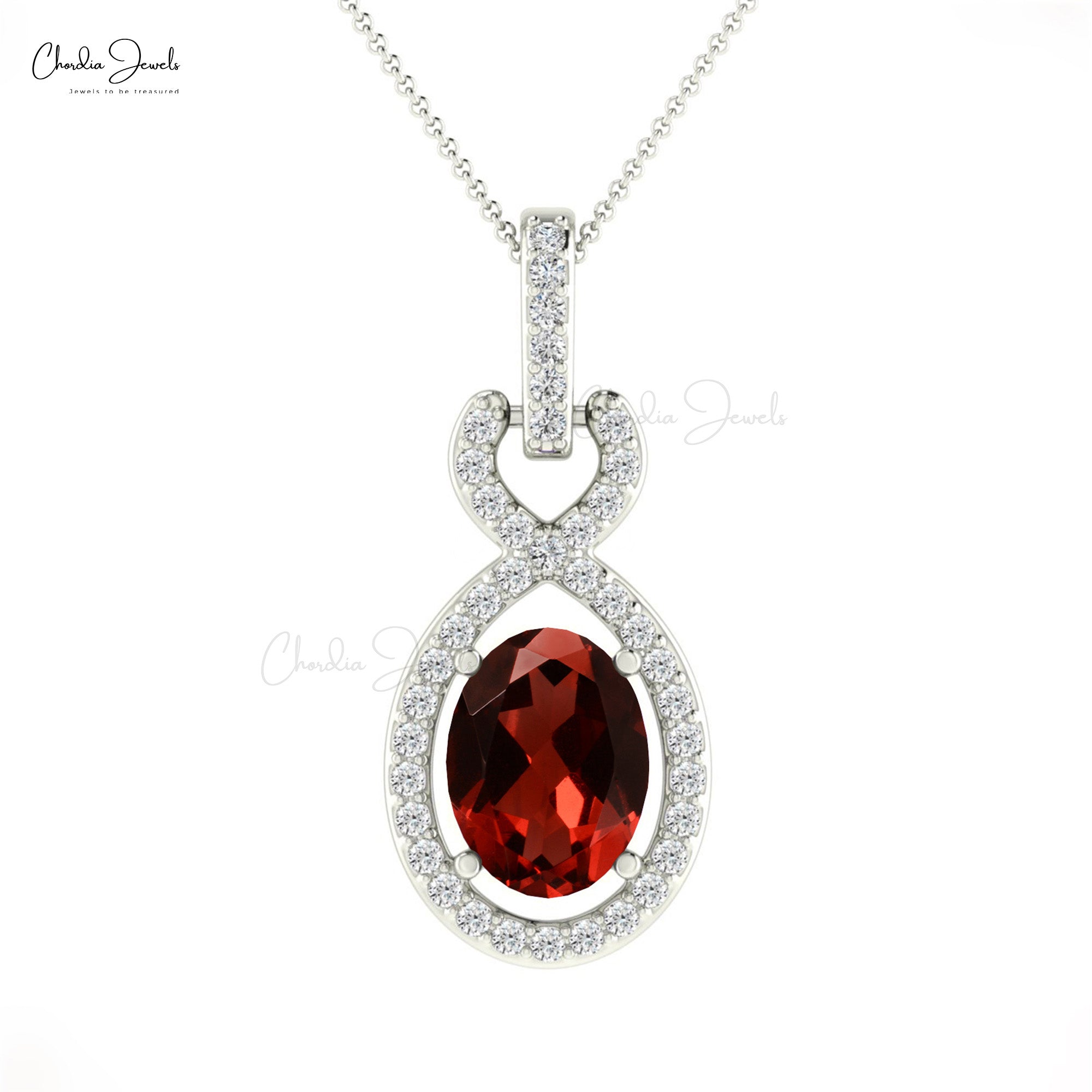Pure 14k Gold Halo Pendant With 0.72 Ct Red Garnet And Diamond Bail Pendant For Bridal