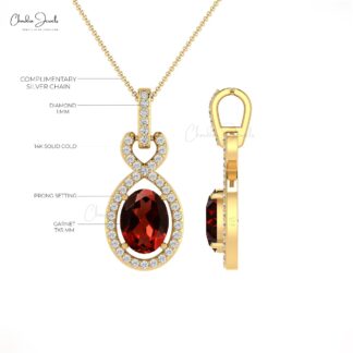 Pure 14k Gold Halo Pendant With 0.72 Ct Red Garnet And Diamond Bail Pendant For Bridal