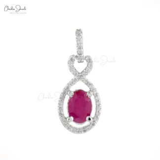 Infinity Art Deco Style Pendant In 14k Yellow Gold Burma Ruby Halo Diamond Bridal Necklace
