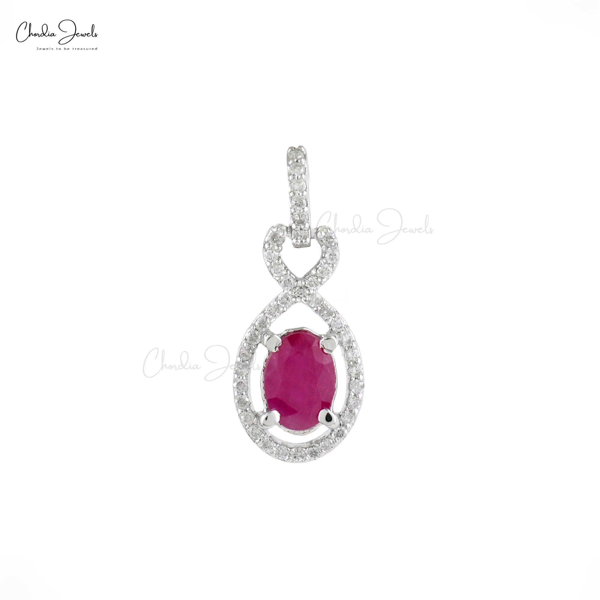 Infinity Art Deco Style Pendant In 14k Yellow Gold Burma Ruby Halo Diamond Bridal Necklace
