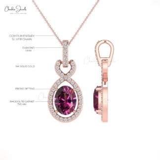 AAA Rhodolite Garnet Halo Bail Pendant With Diamond Infinity 14k Gold Women Jewelry