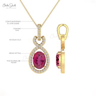 Art Deco Infinity Pendant In 14k Pure Gold Pink Tourmaline And Pave Diamond Halo Pendants