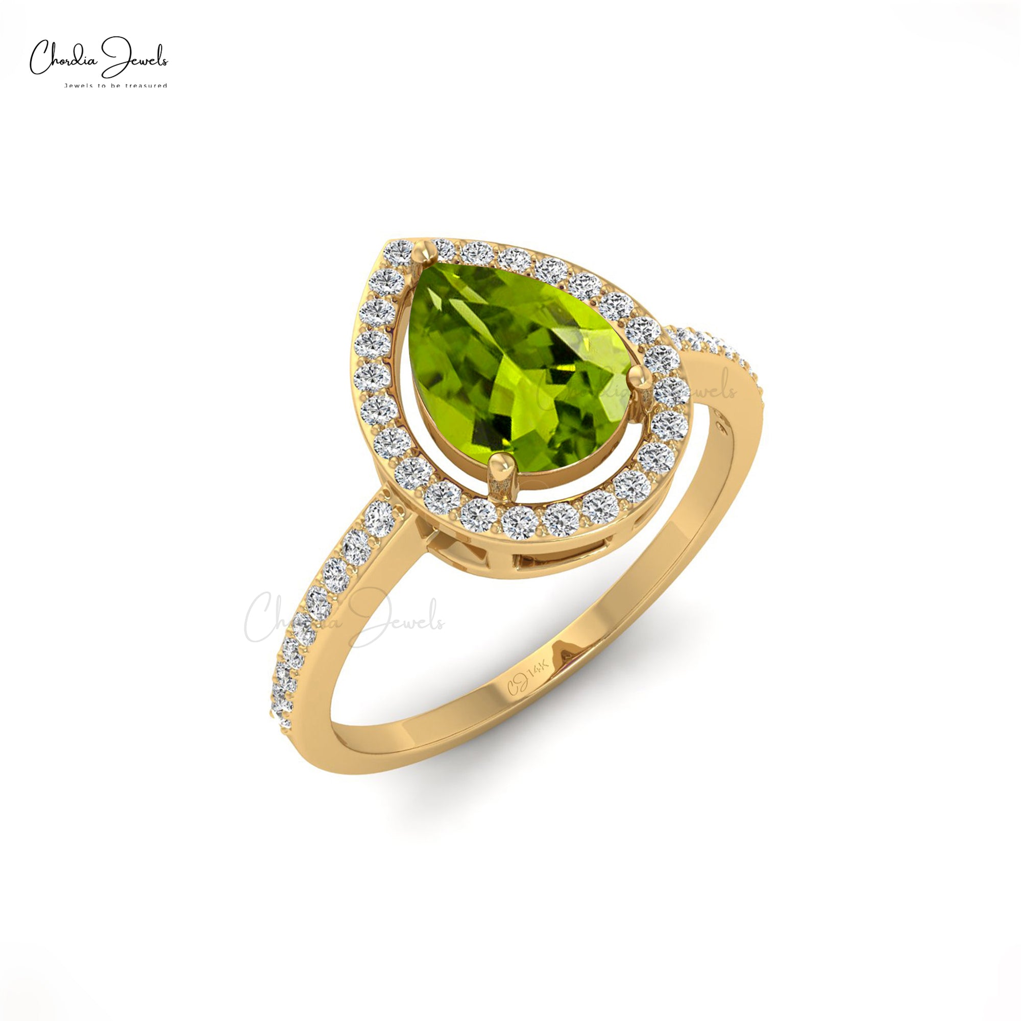 AAA Peridot Halo Wedding Ring With 8x6mm Gemstone And Diamond 14k Gold Fine Jewelry