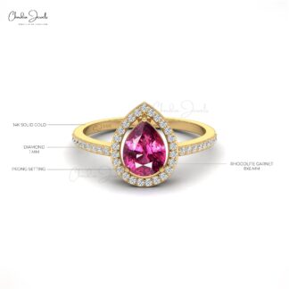 Pear Cut Rhodolite Garnet Diamond Halo Engagement Ring