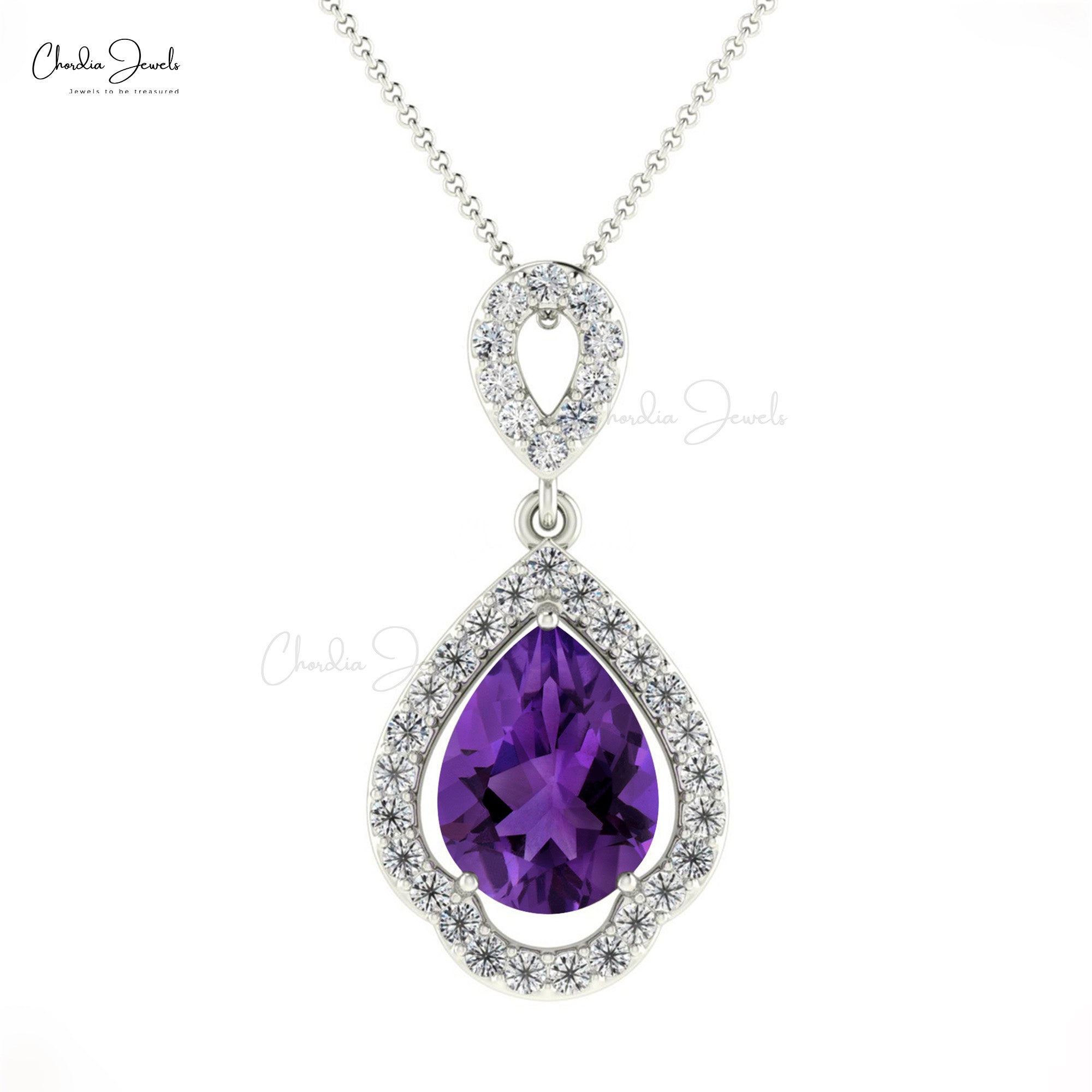 Statement Diamond Pendant With 8x6mm Amethyst Art Deco Handmade Pendants In 14k Solid Gold