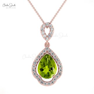 Dangle Diamond Pendant With 1.07 Ct Peridot Art Deco Handmade Pendant In 14k Pure Gold