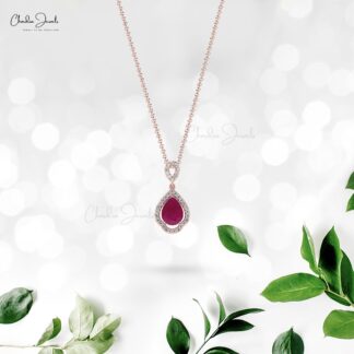 Natural Ruby & Diamond Minimalist Art Deco Pendant For Gift