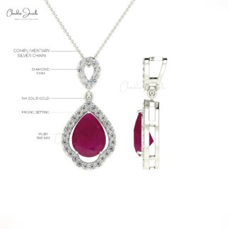 Natural Ruby & Diamond Minimalist Art Deco Pendant For Gift
