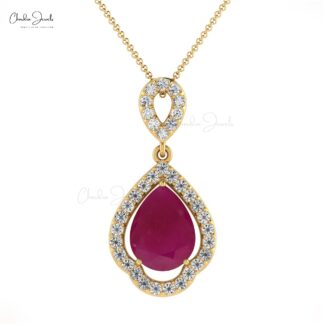 Natural Ruby & Diamond Minimalist Art Deco Pendant For Gift