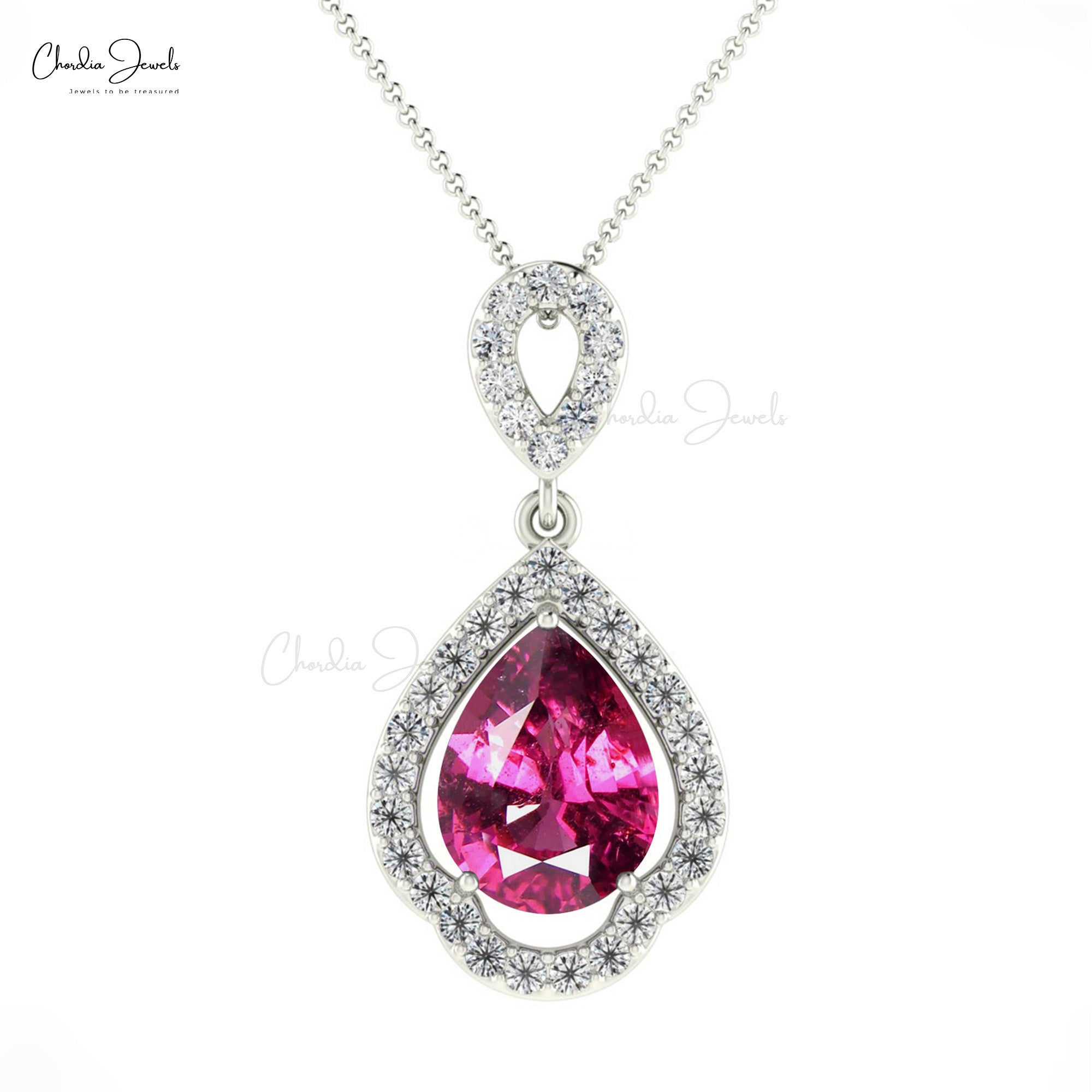 Dangle Diamond Pendant With 1.3 Ct Rhodolite Garnet Prong Art Deco Pendant In 14k Gold