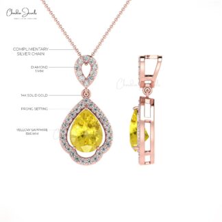 Natural Yellow Sapphire & Round Cut Diamond Art Deco Pendant