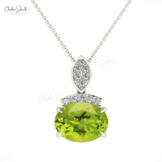 Dual Birthstone Pendant With 8x6mm Peridot And Diamond Accents In 14k Solid Gold Pendants