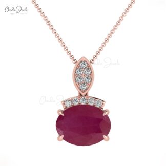 Two Birthstone Pendant With 1.17 Ct Ruby And Dainty Diamond Necklace In 14k Solid Gold
