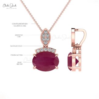 Two Birthstone Pendant With 1.17 Ct Ruby And Dainty Diamond Necklace In 14k Solid Gold