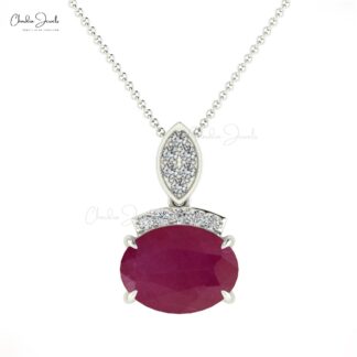 Two Birthstone Pendant With 1.17 Ct Ruby And Dainty Diamond Necklace In 14k Solid Gold