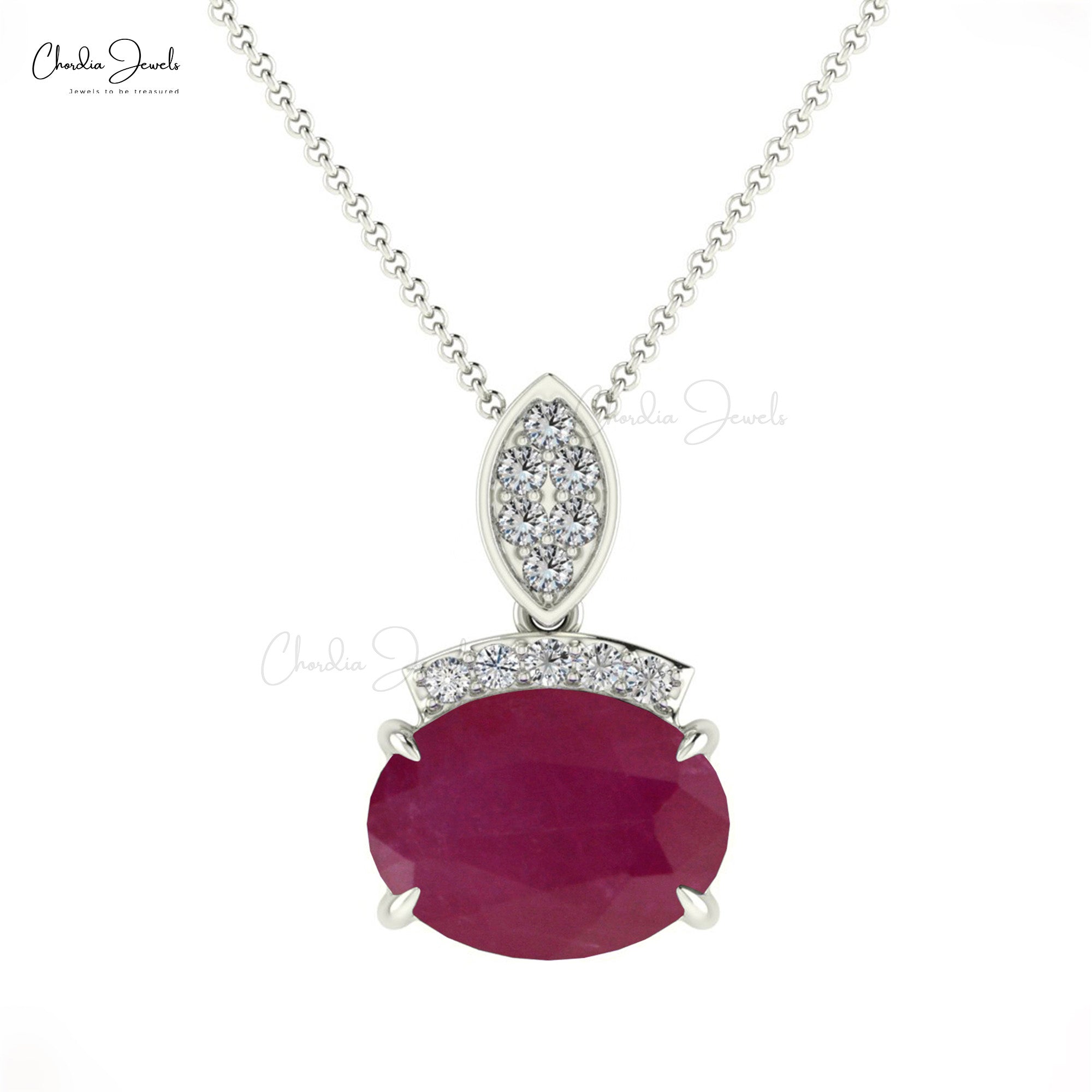 Two Birthstone Pendant With 1.17 Ct Ruby And Dainty Diamond Necklace In 14k Solid Gold